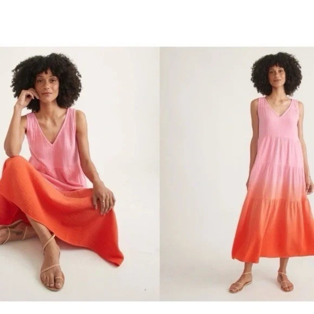 Marine Layer Corinne Double Cloth Maxi Dress Pink Dip Dye Ombre Gauze Small S